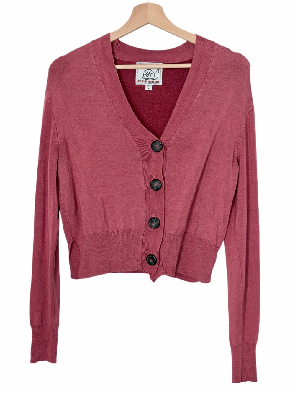 Snails & Cinnamon Dusty Pink V-Neck Cardigan Size Medium Cropped Layering